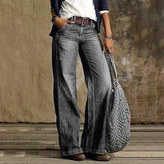 Women's Wide Leg Jeans, High Rise Faded Wash