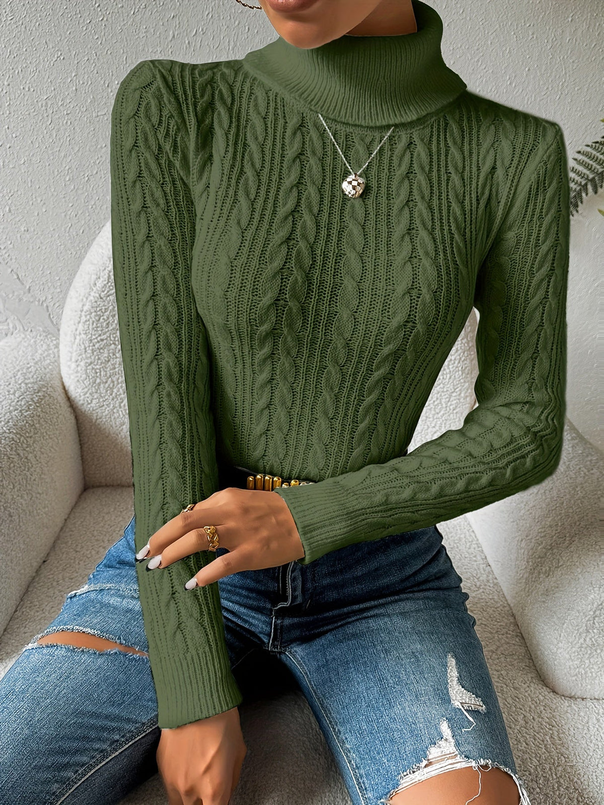 Noor | Slim Fit Cable Knit Turtleneck Sweater for Women