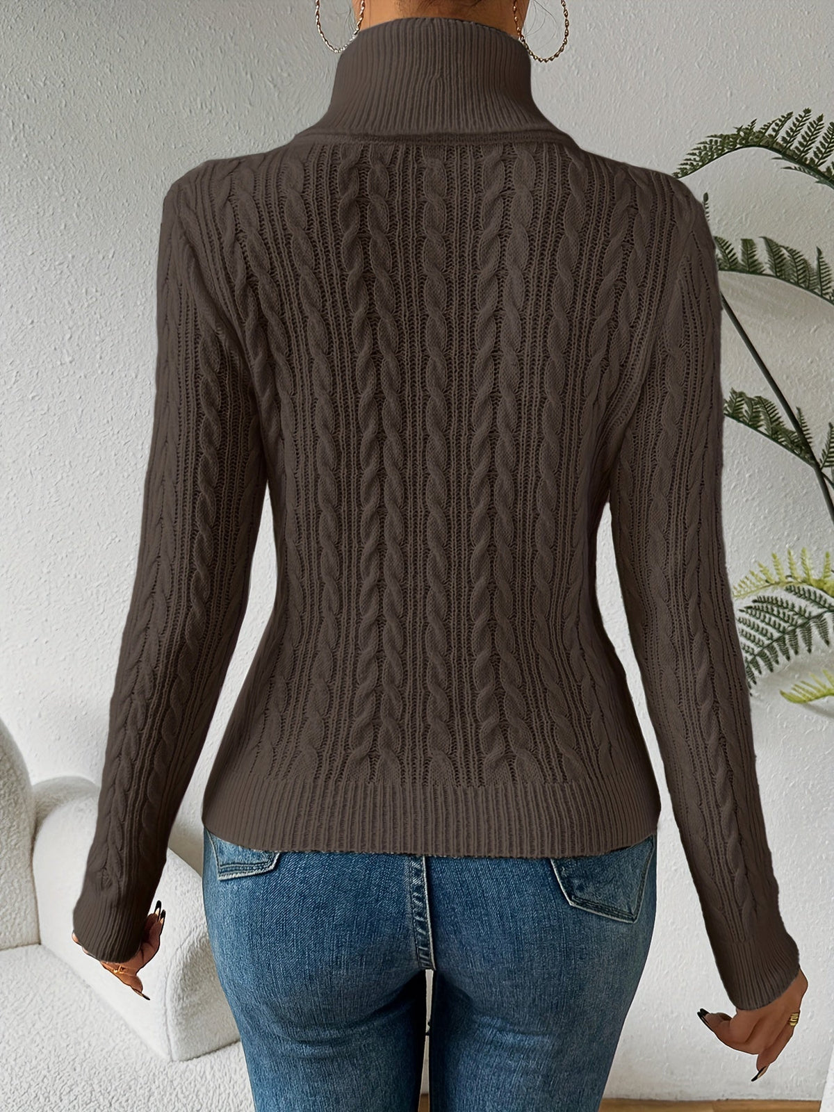 Noor | Slim Fit Cable Knit Turtleneck Sweater for Women