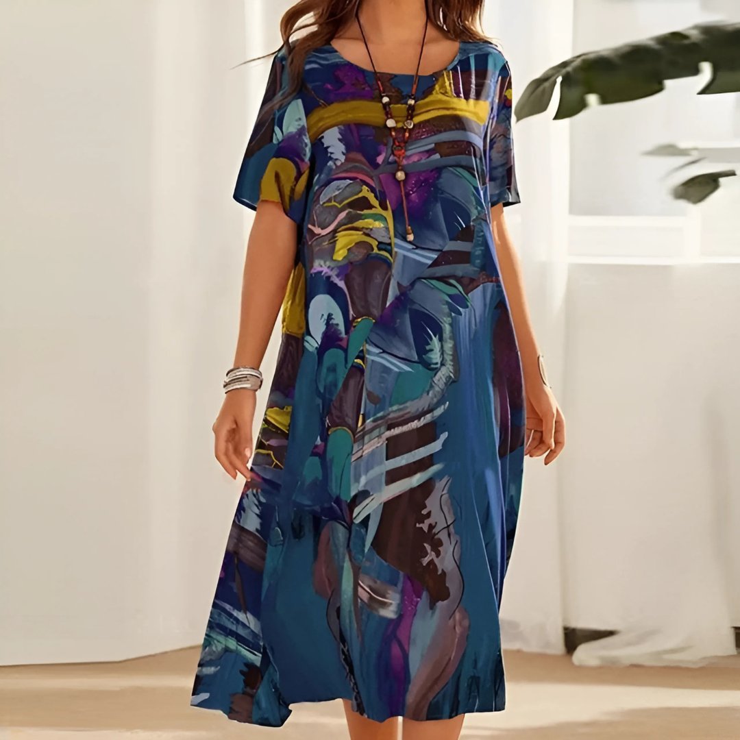 Plus Size Maxi Dress Abstract Print Short Sleeve Casual