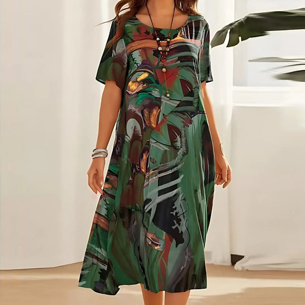 Plus Size Maxi Dress Abstract Print Short Sleeve Casual