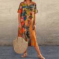Plus Size Maxi Dress Abstract Print Short Sleeve Casual 4