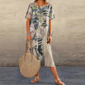 Plus Size Maxi Dress Abstract Print Short Sleeve Casual 5