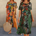 Plus Size Maxi Dress Abstract Print Short Sleeve Casual 6