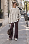 Women's Oversized Jumper, Relaxed Crew Neck with Pocket 4