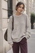 Women's Oversized Jumper, Relaxed Crew Neck with Pocket 2