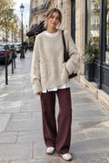 Women's Oversized Jumper, Relaxed Crew Neck with Pocket 1