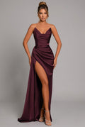 Satin Maxi Dress Sweetheart Ruched Split Detail 1
