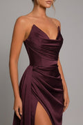 Satin Maxi Dress Sweetheart Ruched Split Detail 2