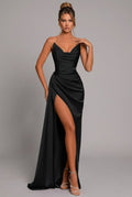 Satin Maxi Dress Sweetheart Ruched Split Detail 4