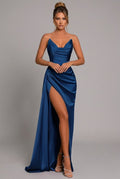 Satin Maxi Dress Sweetheart Ruched Split Detail 5
