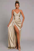 Satin Maxi Dress Sweetheart Ruched Split Detail 6