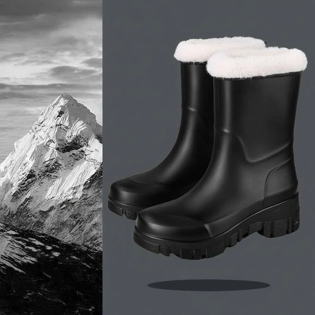 Women's Fur Lined Snow Boots, Lug Sole Wellington Style