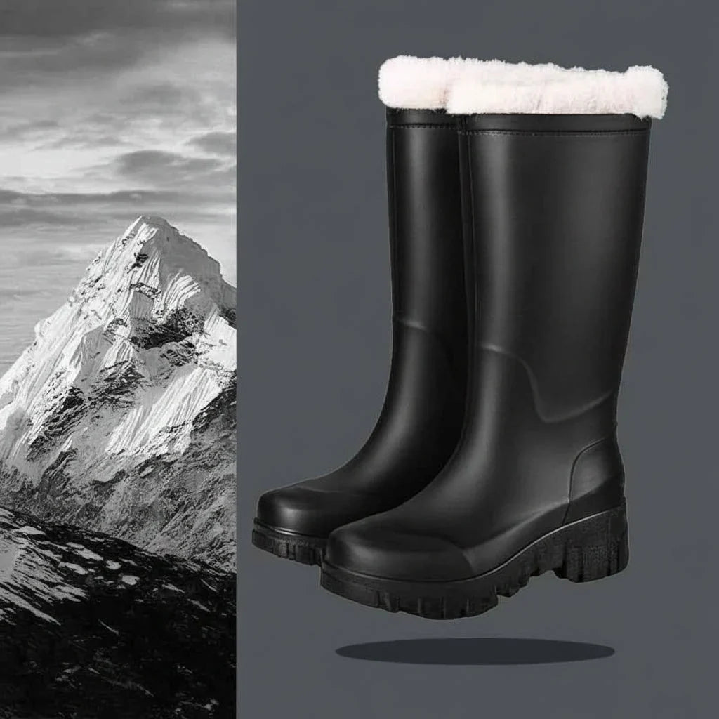 Women's Fur Lined Snow Boots, Lug Sole Wellington Style