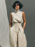 Two Piece Linen Set Sleeveless Top Wide Leg Pants 6