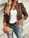 Faux Leather Jacket for Women, Puff Sleeve Open Front 5
