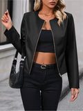 Cropped Faux Leather Moto Jacket for Women, Zip Front 3