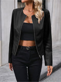 Cropped Faux Leather Moto Jacket for Women, Zip Front 6