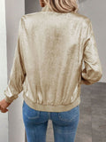 Gold Bomber Jacket for Women, Ribbed Trim Cropped 2