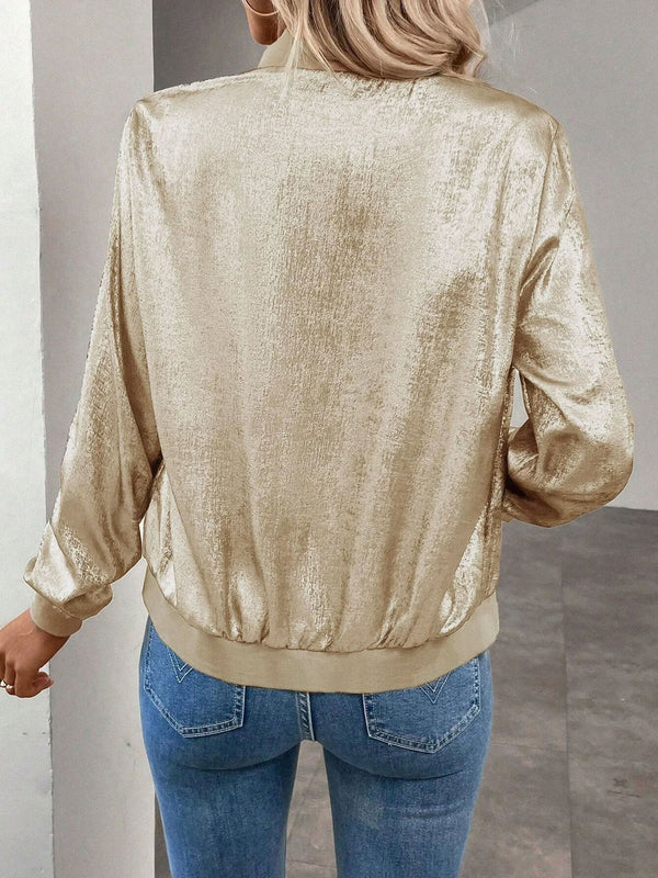Cropped Gold Bomber Jacket for Women