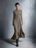Women's Gray Wrap Maxi Dress Knotted Stretch Blend 6