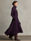 Purple Boho Cotton Stretch Turtleneck Asymmetric Draped Maxi Dress 5