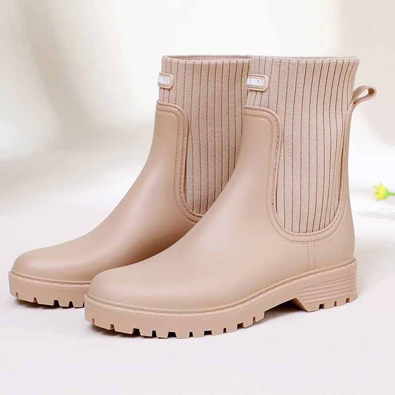 Women's Ankle Wellington Boots, Quilted Sock Collar