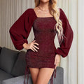 Vesna | Glitter Sequin Balloon Sleeve Mini Dress for Women 1