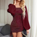 Vesna | Glitter Sequin Balloon Sleeve Mini Dress for Women 2
