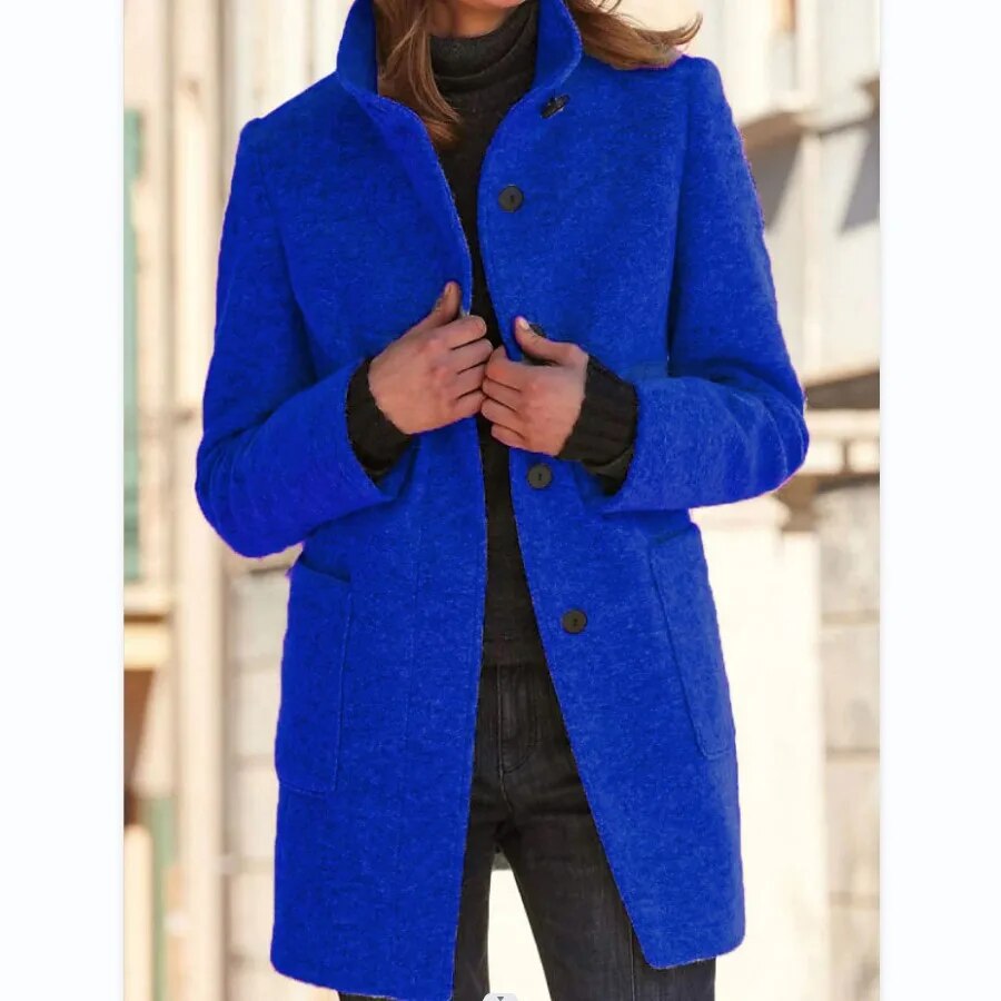 Women's Winter Wool Blend Coat, Round Collar Button-Up