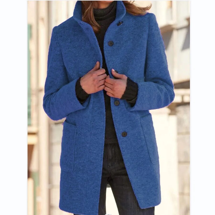 Women's Winter Wool Blend Coat, Round Collar Button-Up