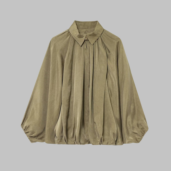 Oversized Puffed Batwing Sleeve Bomber Jacket for Women