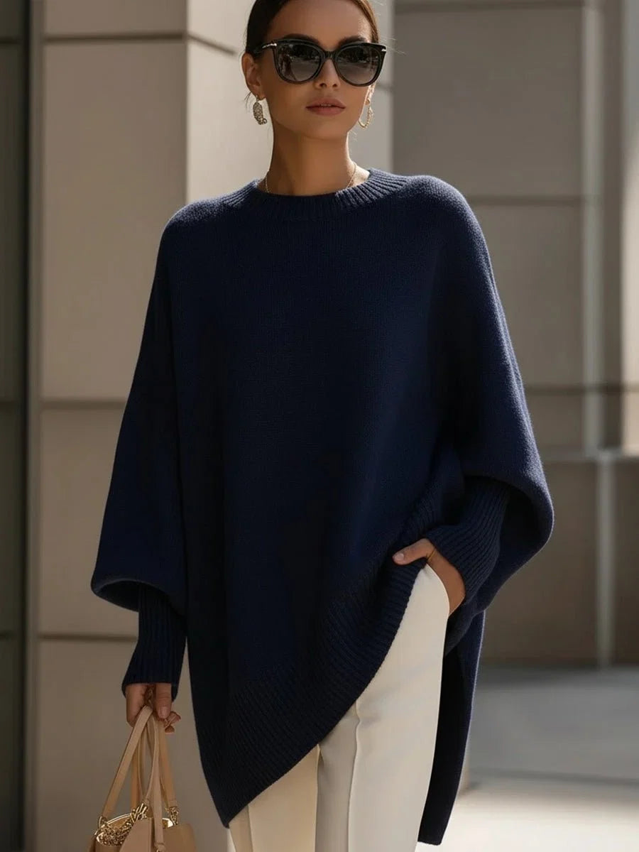 Women's Oversized Jumper, Batwing Sleeves Asymmetric Hem