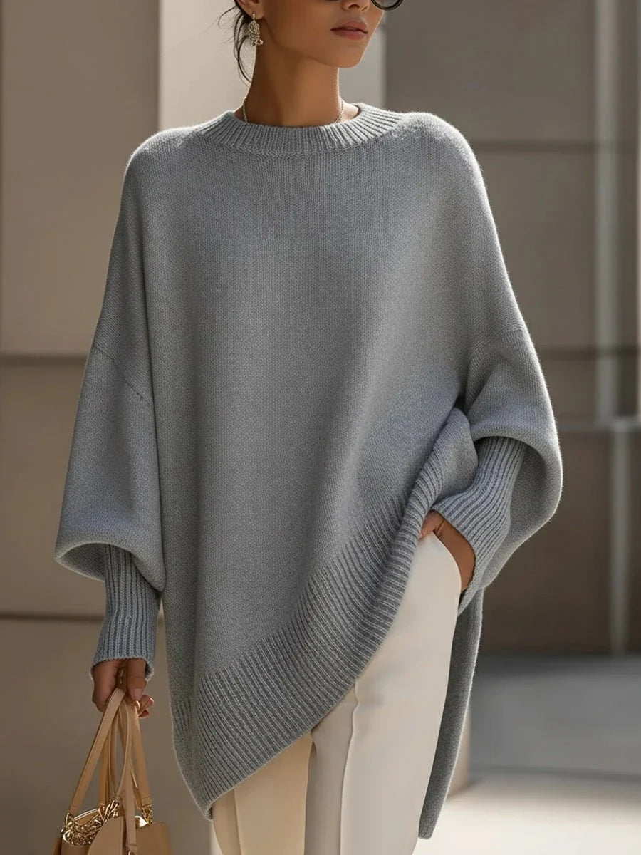Women's Oversized Jumper, Batwing Sleeves Asymmetric Hem