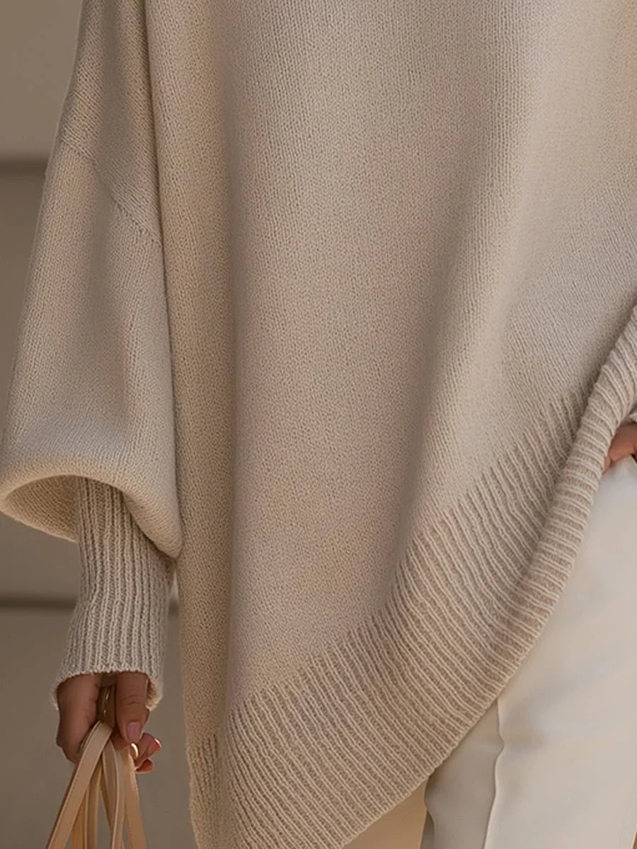 Women's Oversized Jumper, Batwing Sleeves Asymmetric Hem
