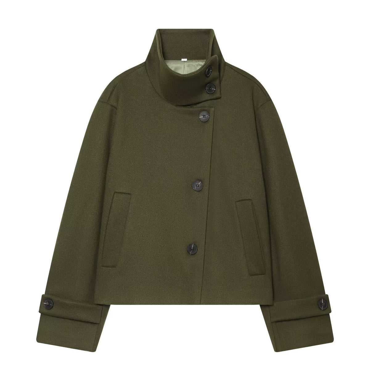Women's Cropped Wool Blend Coat, High Stand Collar