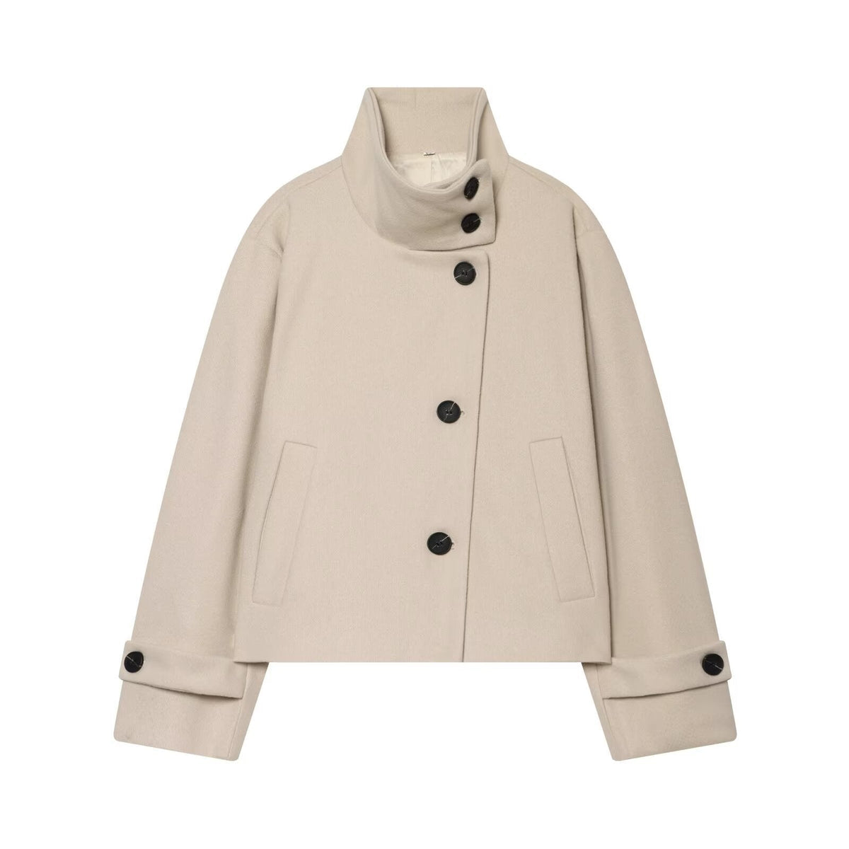 Women's Cropped Wool Blend Coat, High Stand Collar