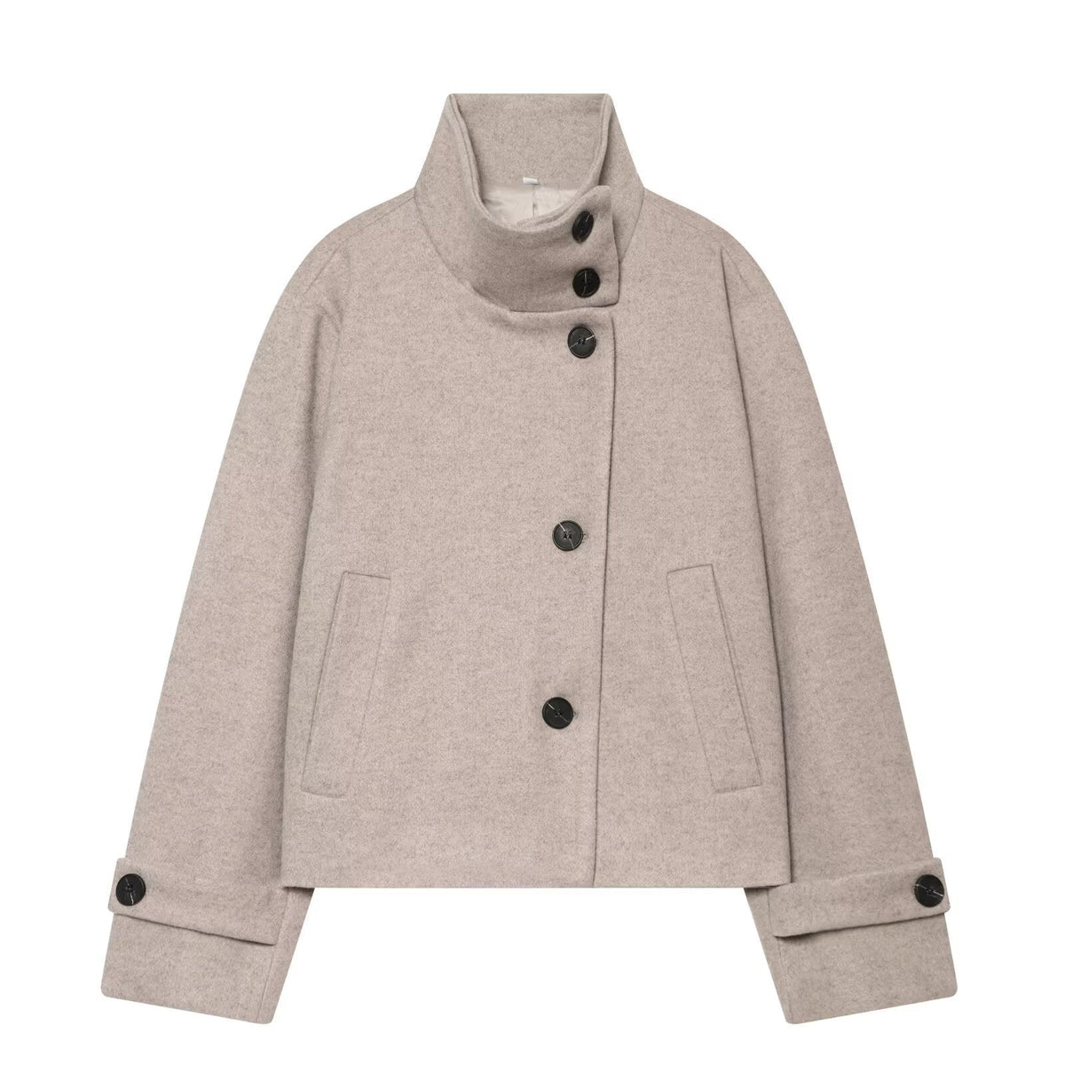 Women's Cropped Wool Blend Coat, High Stand Collar
