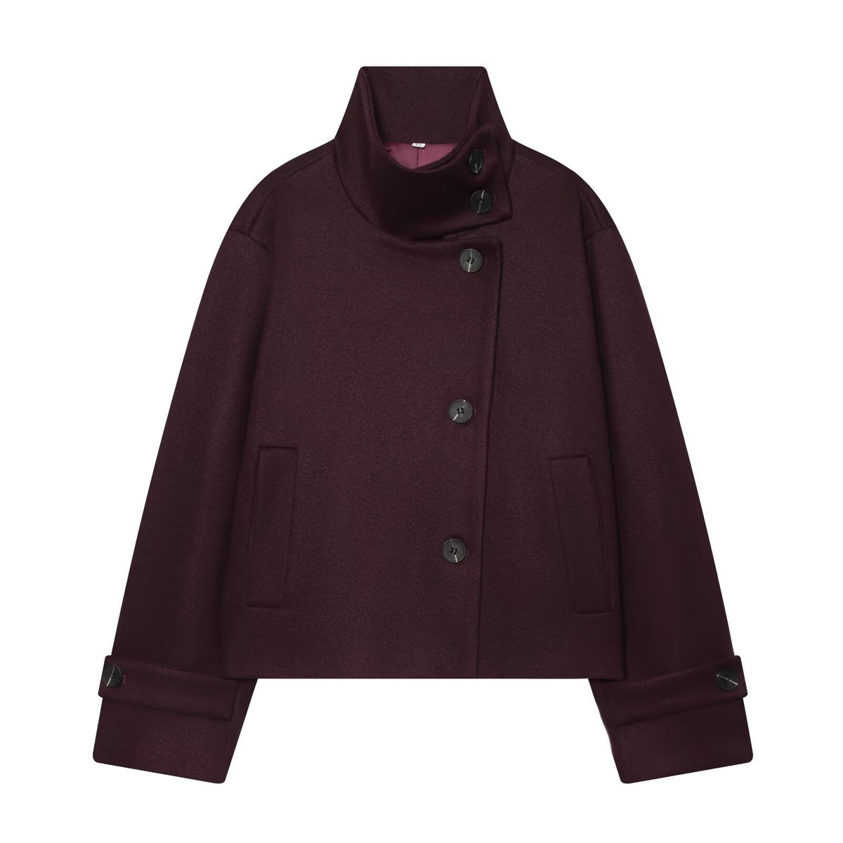 Women's Cropped Wool Blend Coat, High Stand Collar