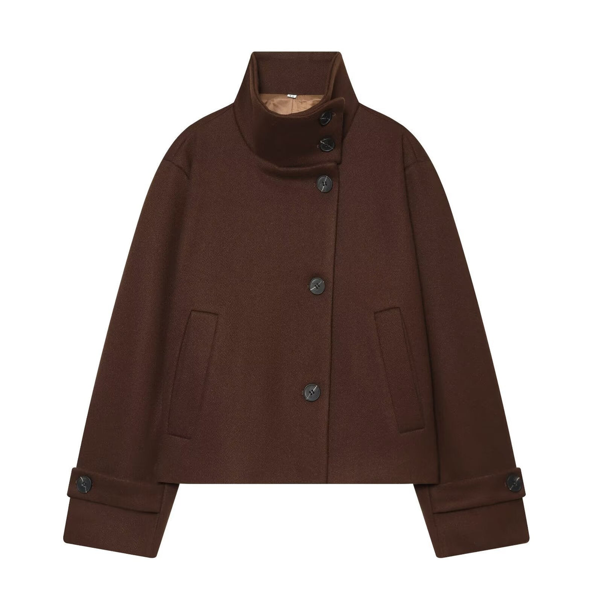 Women's Cropped Wool Blend Coat, High Stand Collar