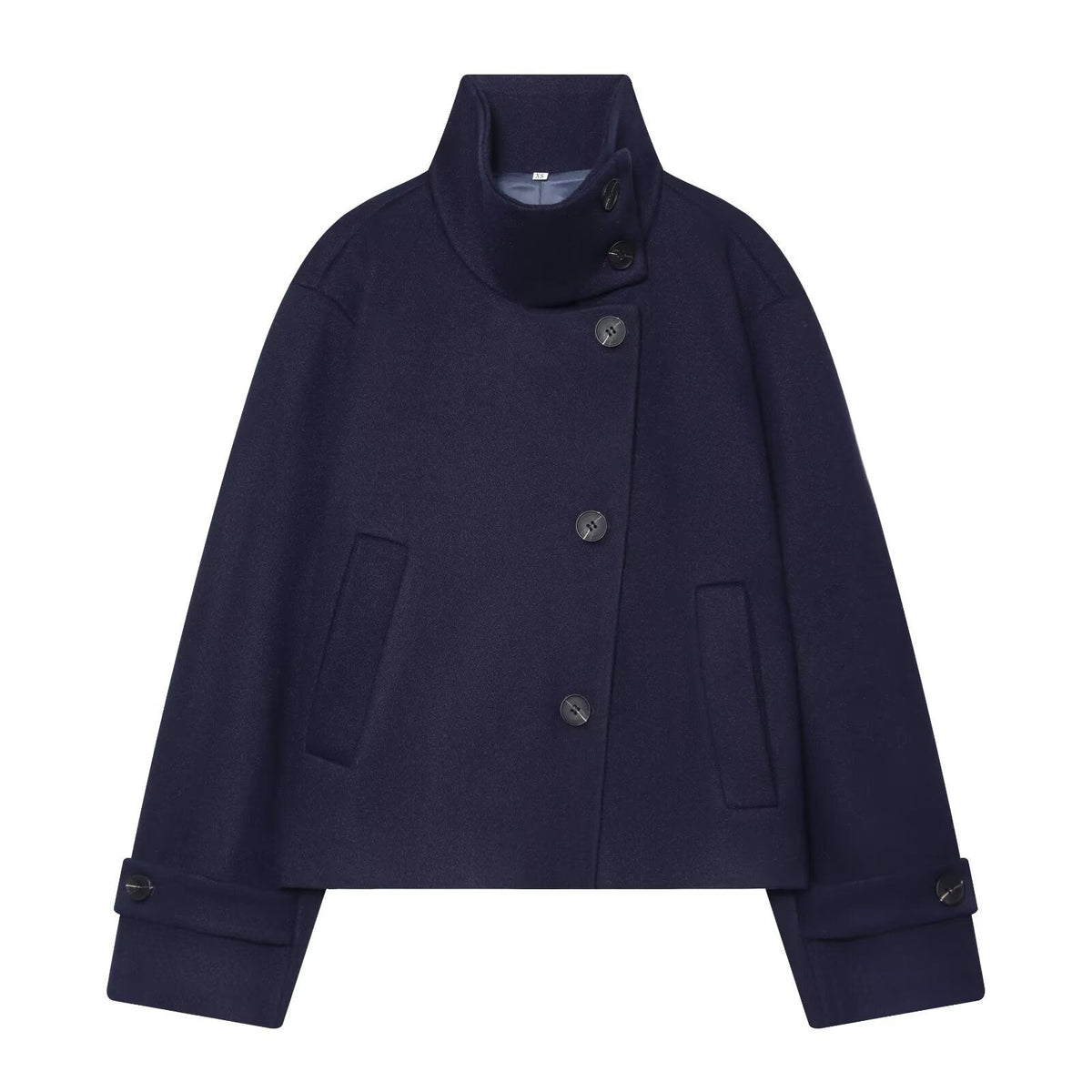Women's Cropped Wool Blend Coat, High Stand Collar