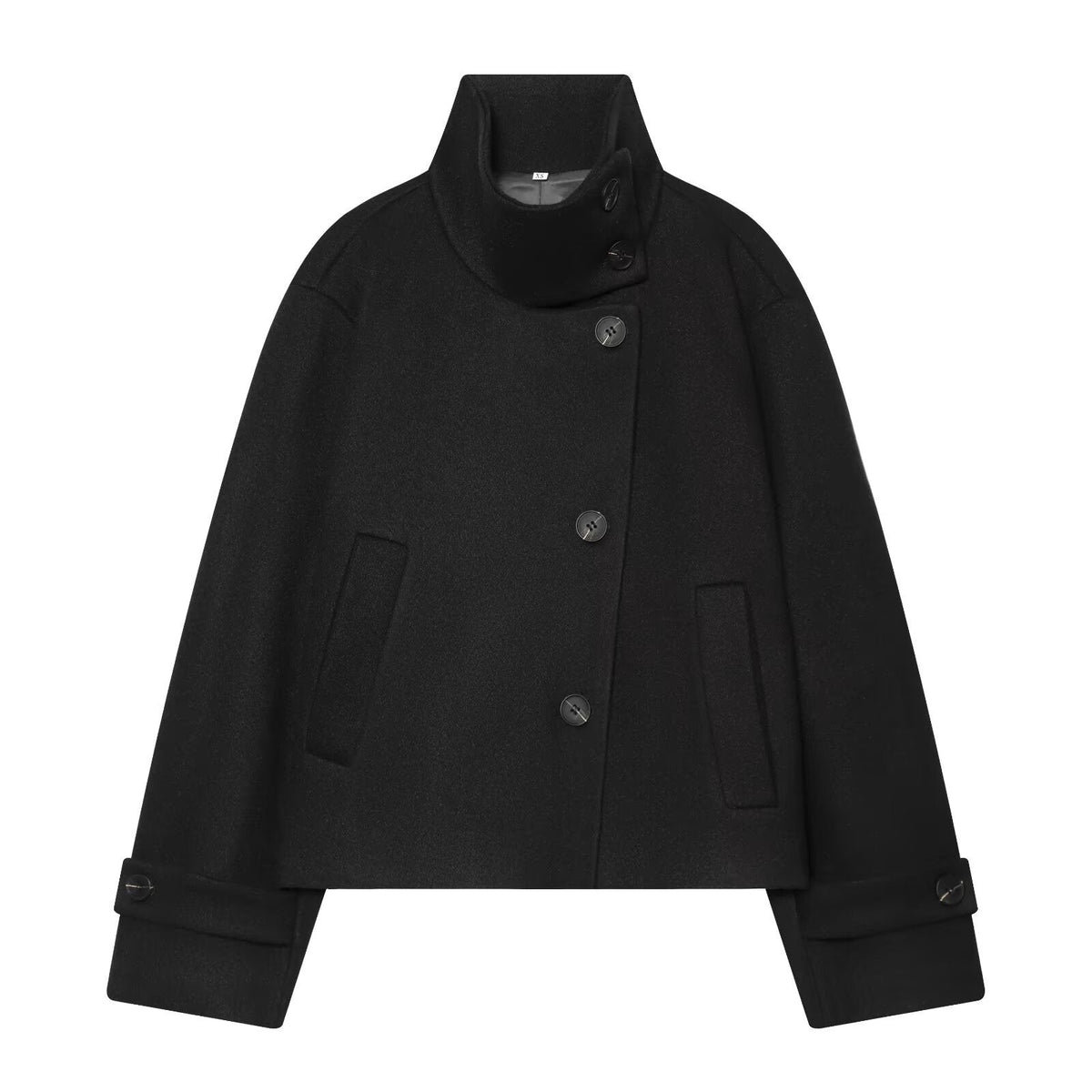 Women's Cropped Wool Blend Coat, High Stand Collar