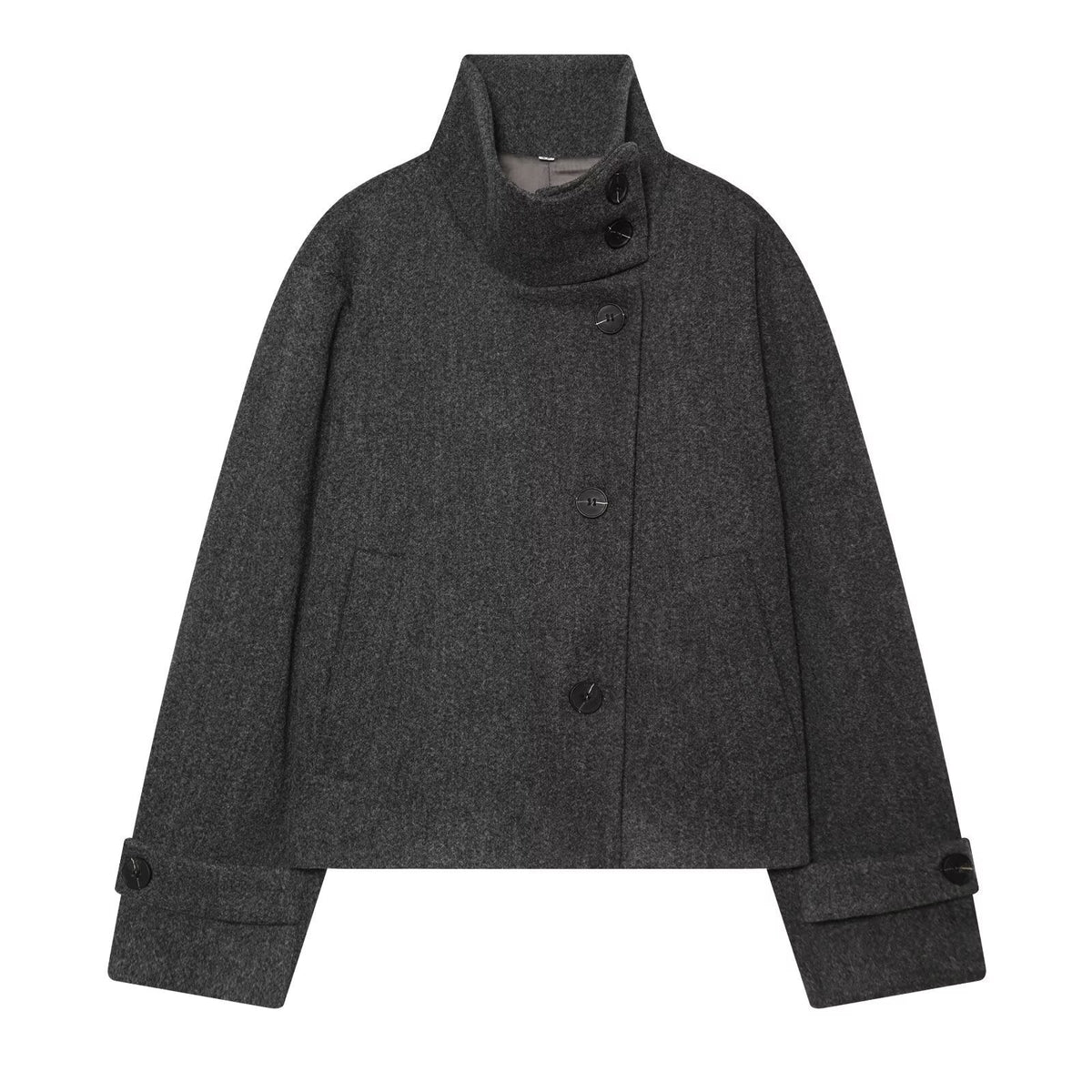 Women's Cropped Wool Blend Coat, High Stand Collar