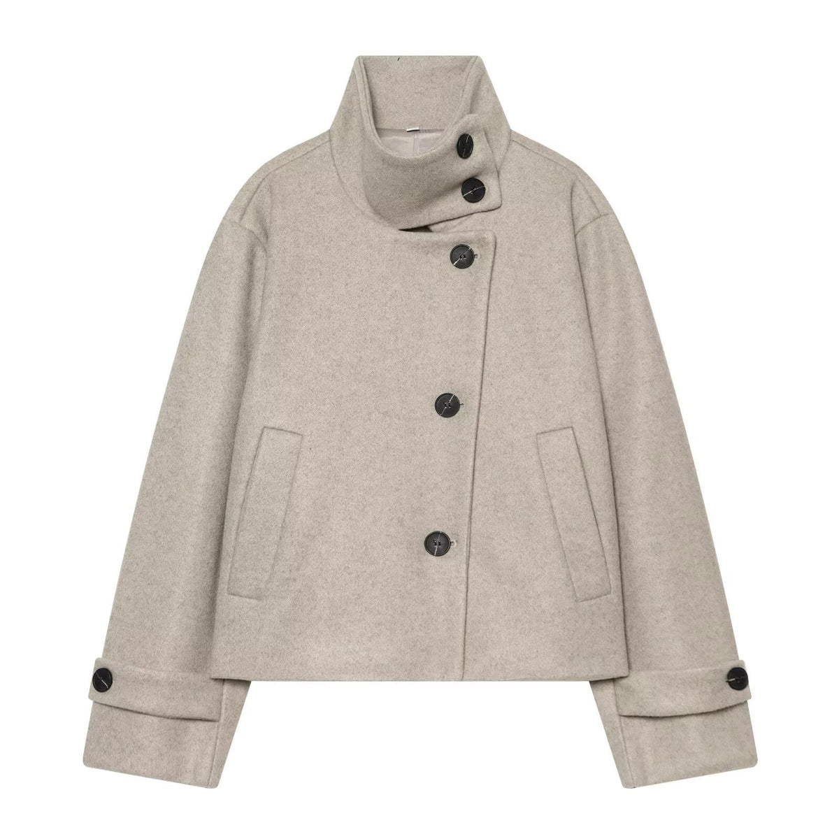Women's Cropped Wool Blend Coat, High Stand Collar