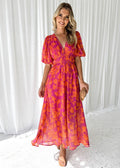 Women's Floral V-Neck Maxi Dress Wedding Guest 1