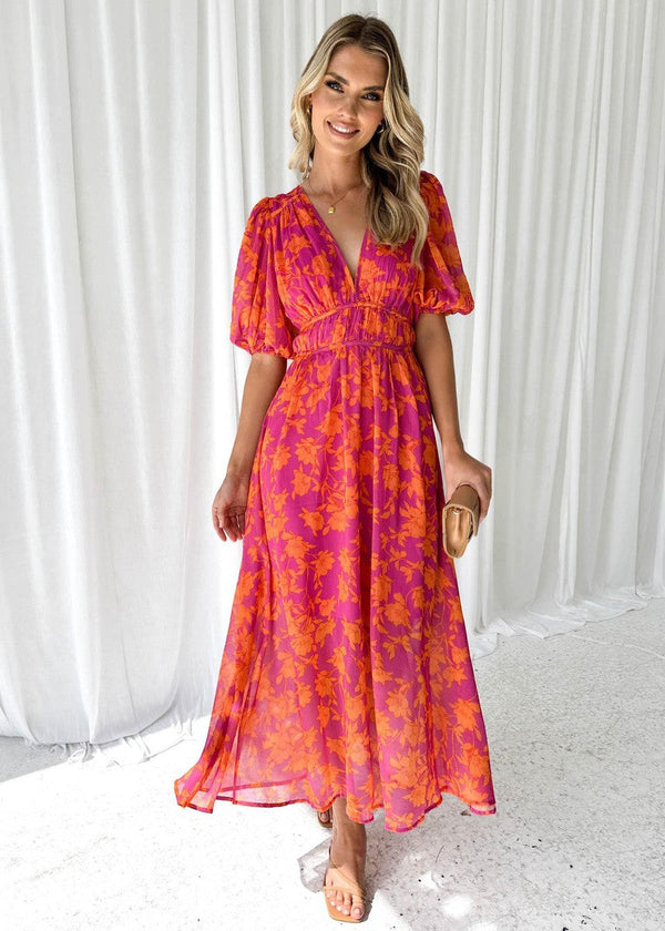 Women's Floral V-Neck Maxi Dress Wedding Guest