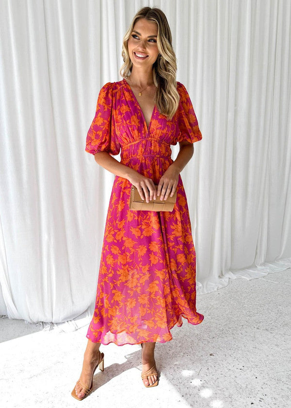 Women's Floral V-Neck Maxi Dress Wedding Guest