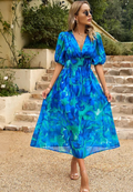Women's Floral V-Neck Midi Dress Wedding Guest 6