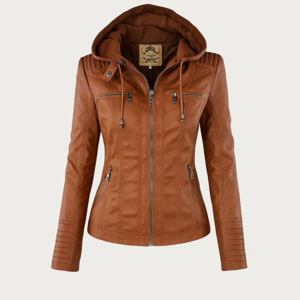 Hooded Moto Leather Jacket for Women