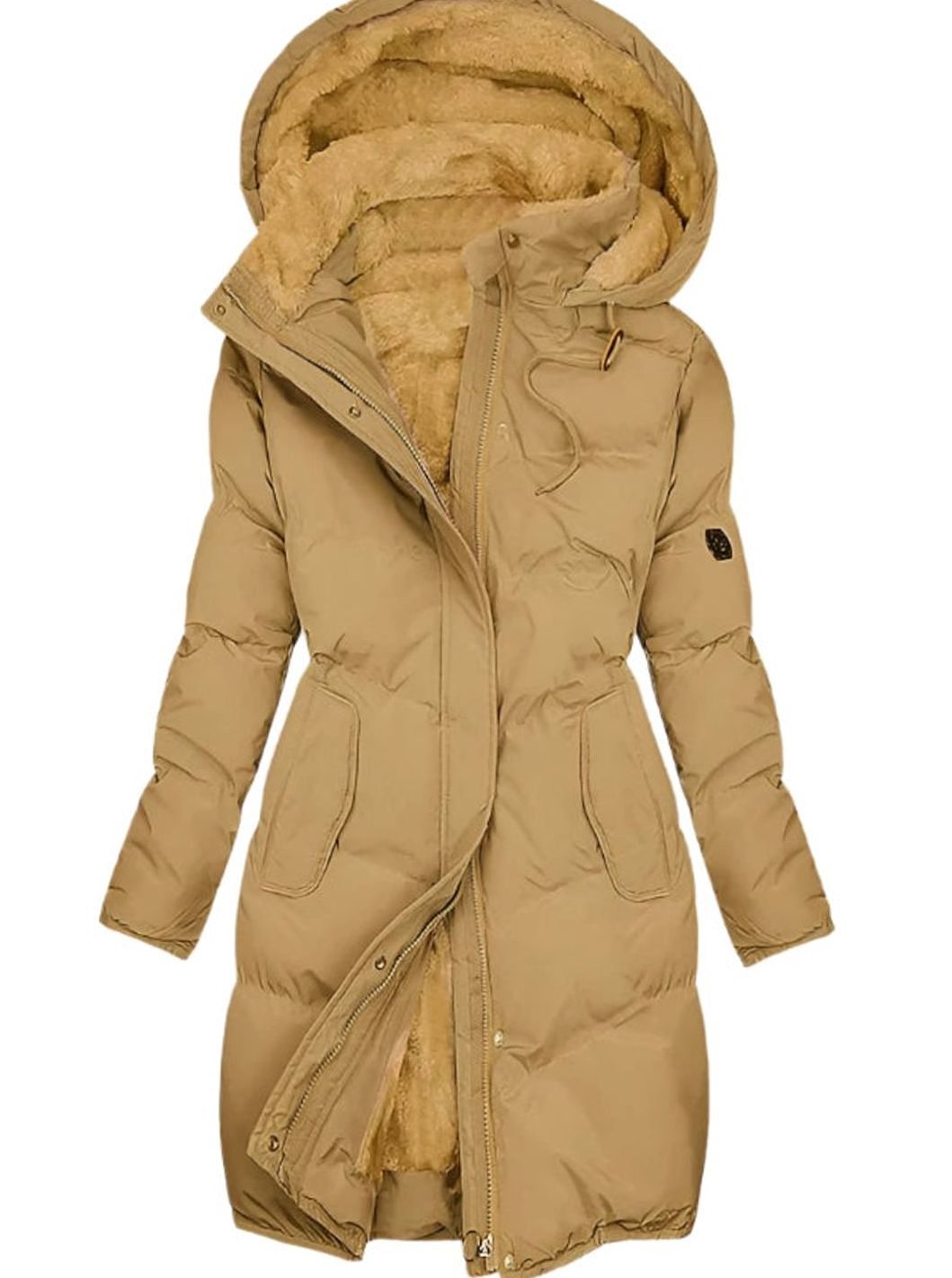 Women's Long Puffer Coat, Fleece Lined Hooded Quilted